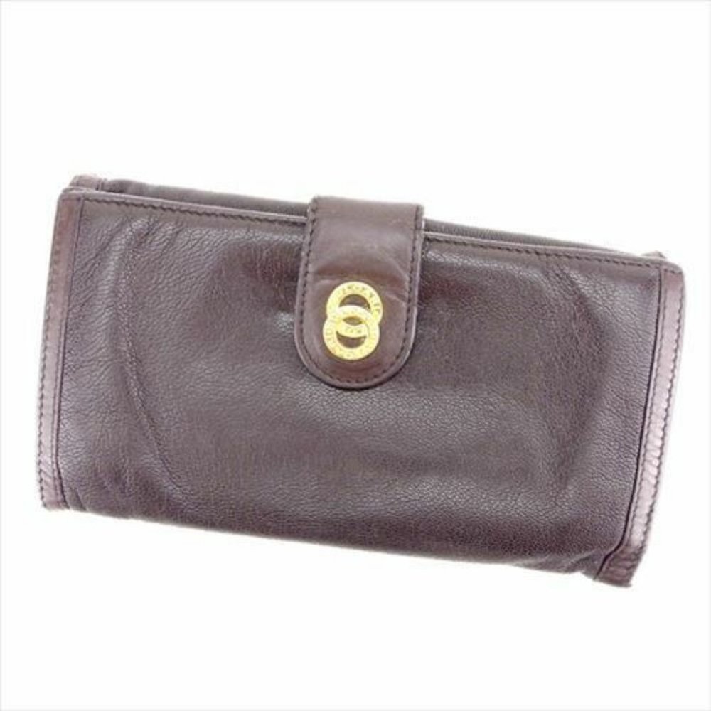 Bvlgari Wallet Purse Long Wallet Brown Gold Woman unisex Authentic Used T7385
